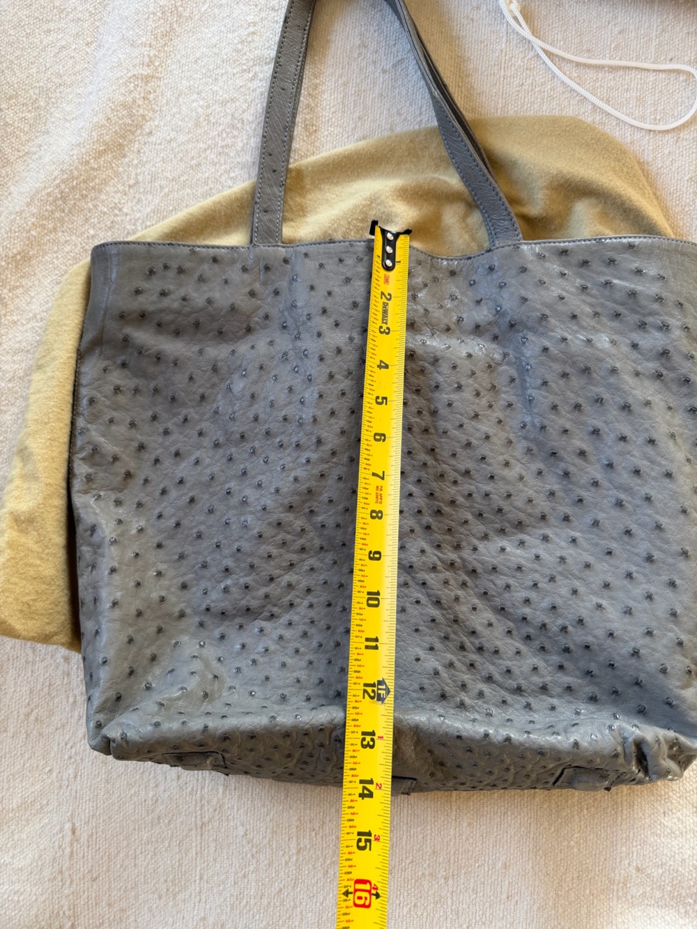Gray Ostrich Leather Tote - Picture 10 of 12